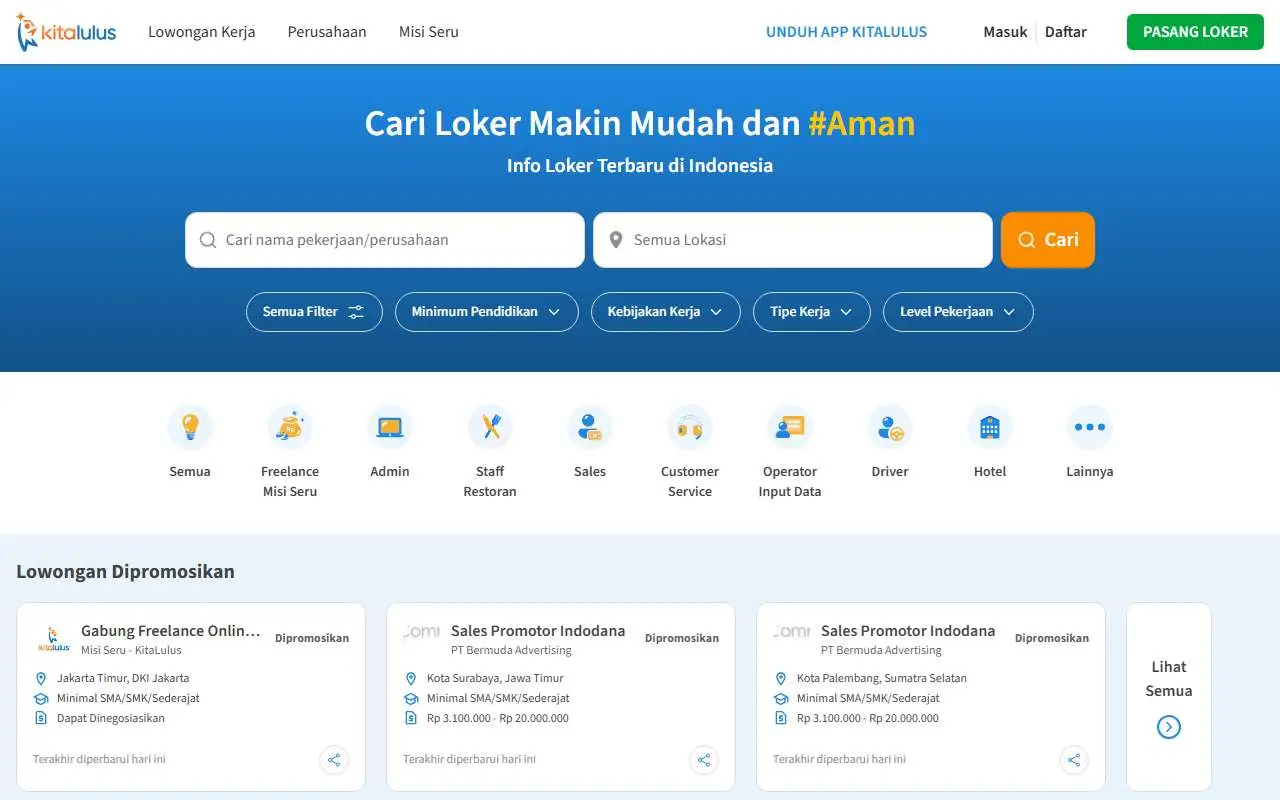 Tampilan website resmi Kitalulus (kitalulus.com)