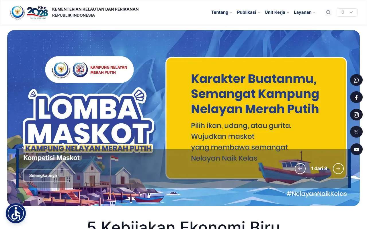 Tampilan website resmi Kementerian Kelautan dan Perikanan (kkp.go.id)