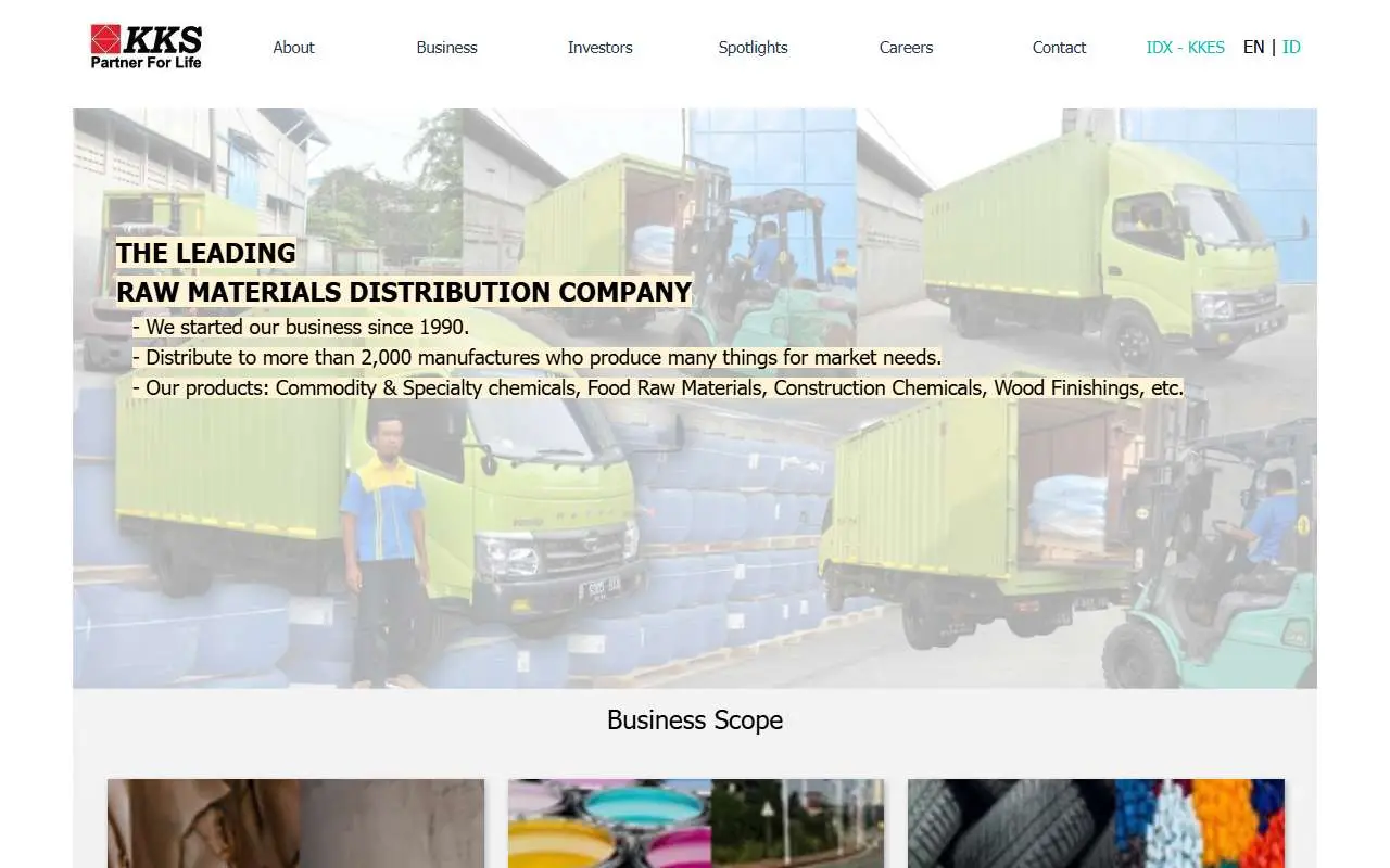 Tampilan website resmi Kusuma Kemindo Sentosa (kks-chemicals.com)