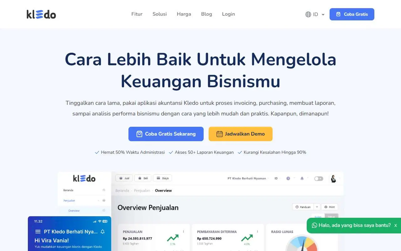 Tampilan website resmi Kledo (kledo.com)