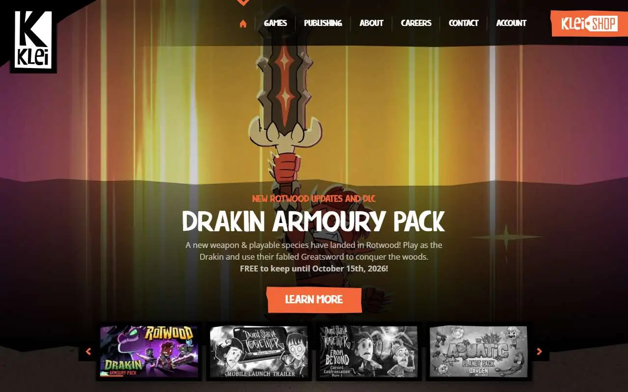 Tampilan website resmi Klei Entertainment (klei.com)