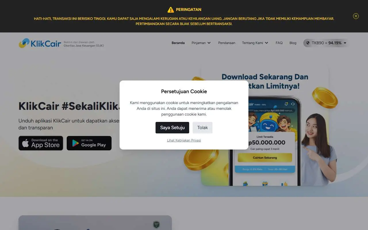 Tampilan website resmi KlikCair (klikcair.com)
