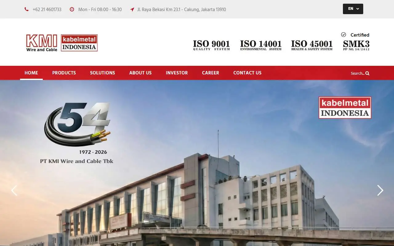Tampilan website resmi KMI Wire and Cable (kmi.co.id)