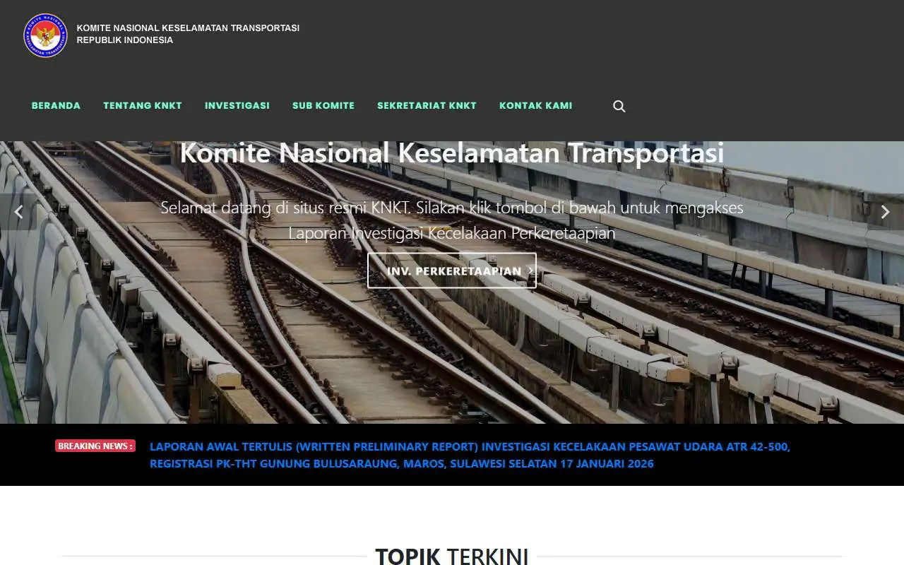 Tampilan website resmi Komite Nasional Keselamatan Transportasi (knkt.go.id)