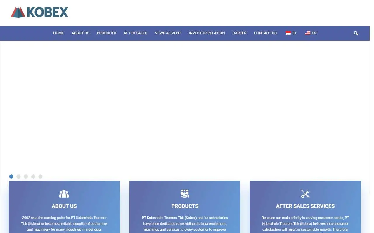 Tampilan website resmi Kobexindo Tractors (kobexindo.com)