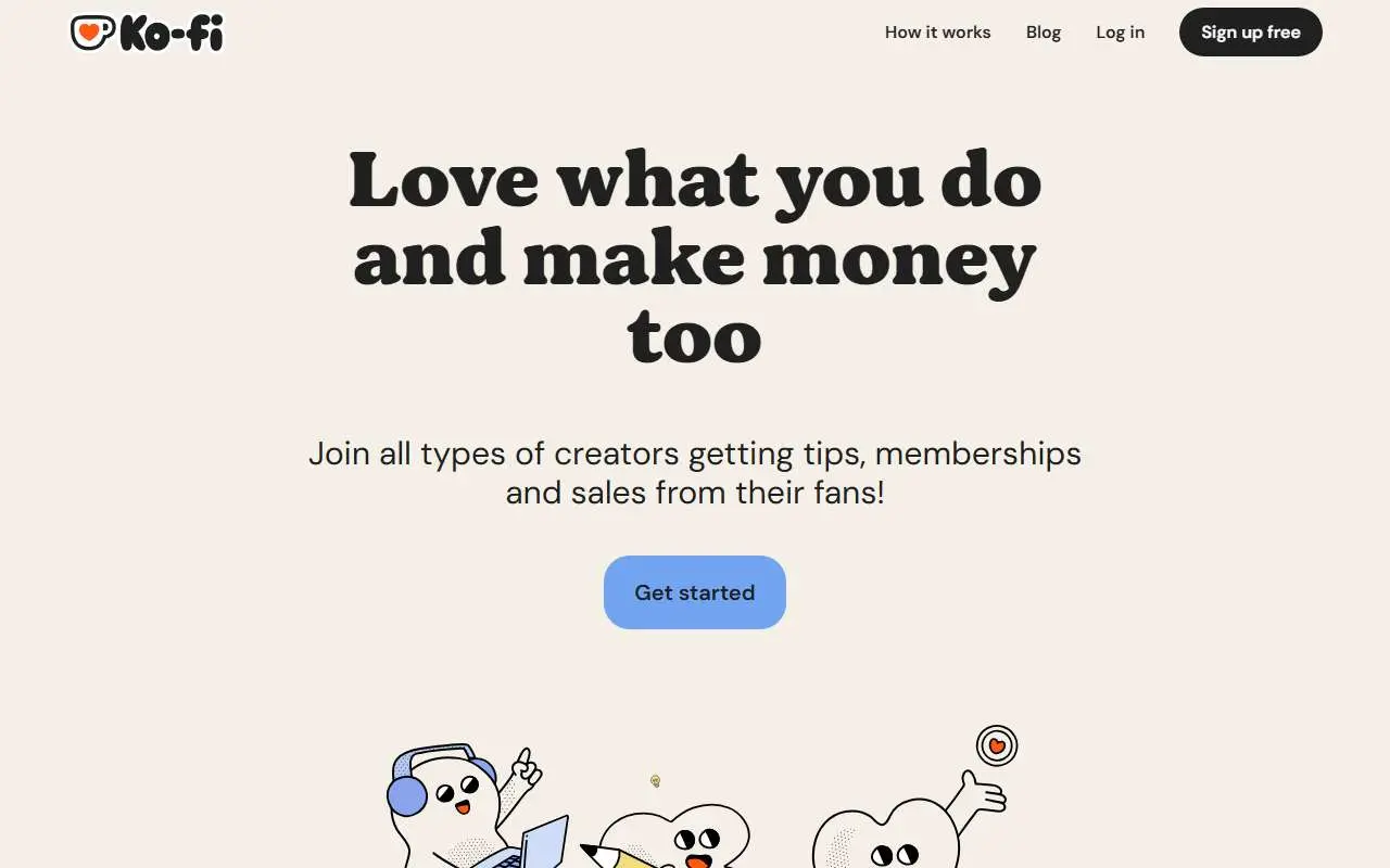 Tampilan website resmi Ko-fi (ko-fi.com)