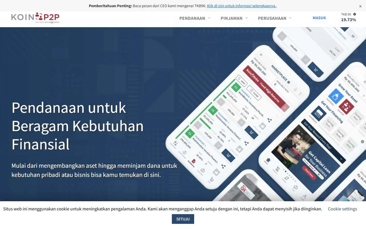 Tampilan website resmi KoinP2P (koinp2p.com)