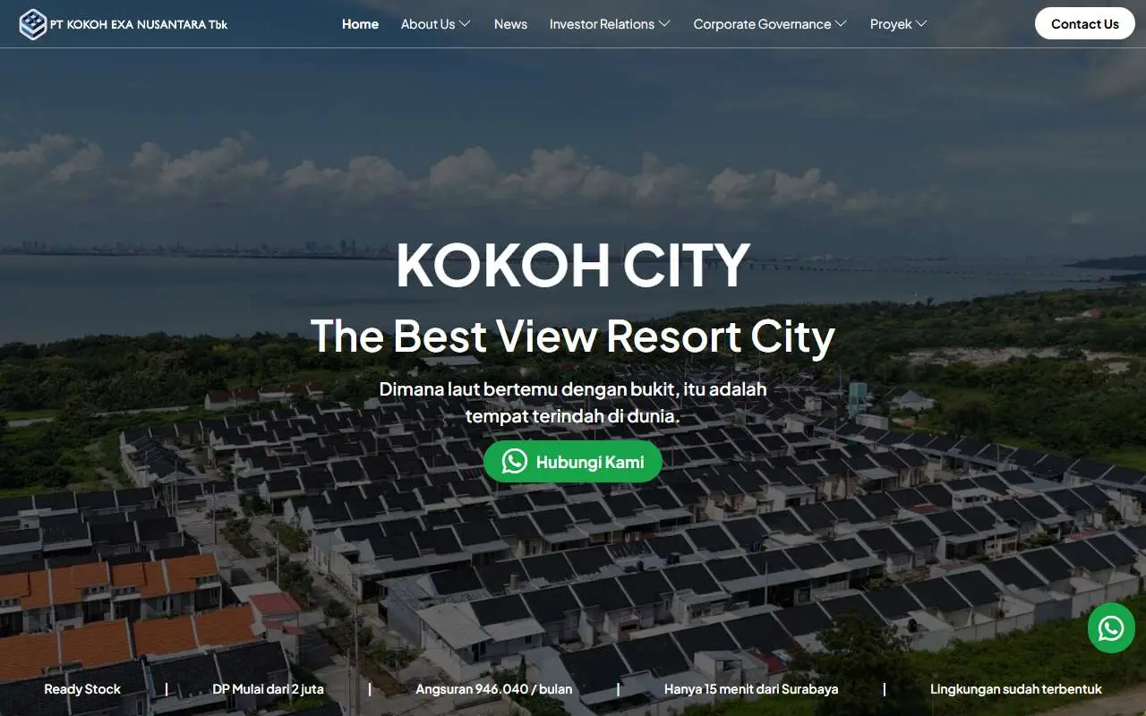 Tampilan website resmi Kokoh Exa Nusantara (kokohcity.com)