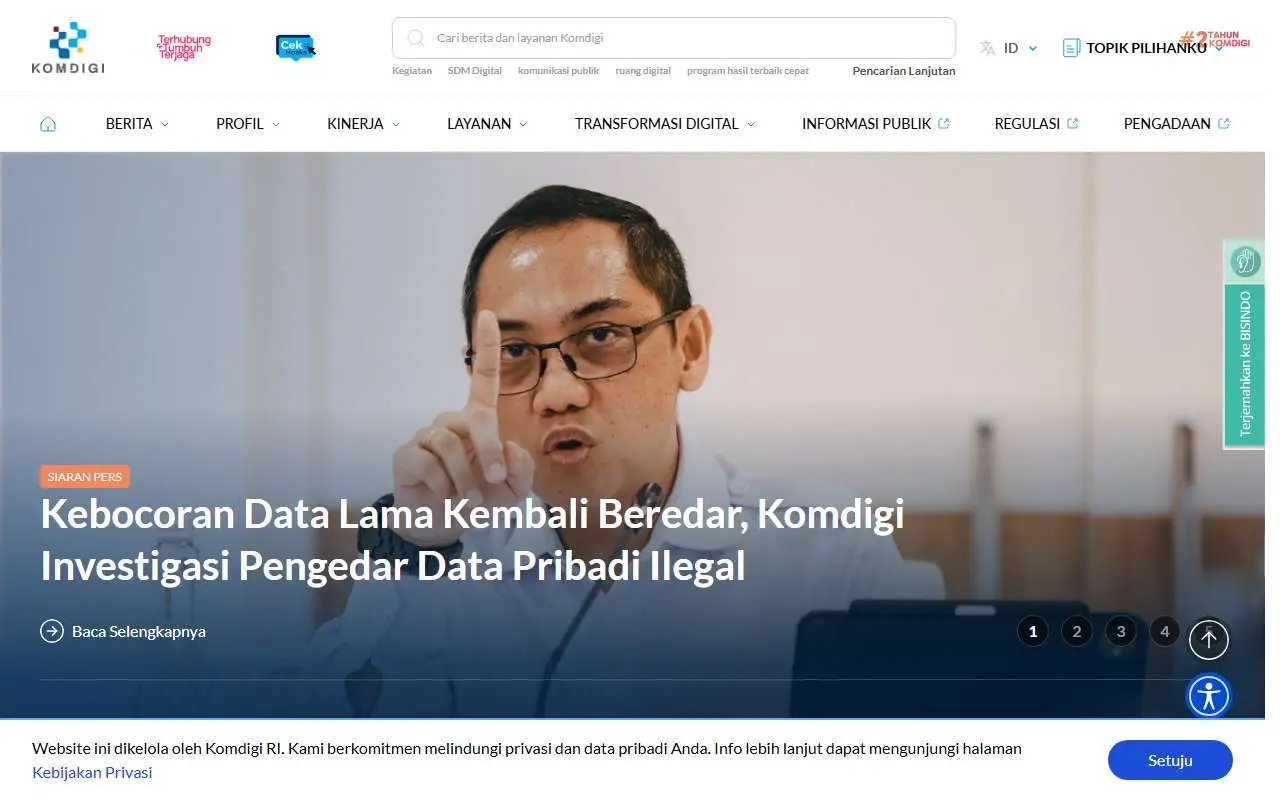 Tampilan website resmi Kementerian Komunikasi dan Digital (komdigi.go.id)