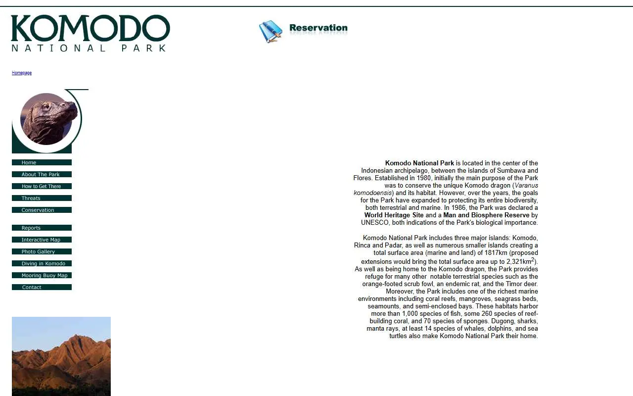 Tampilan website resmi Komodo National Park (komodonationalpark.org)