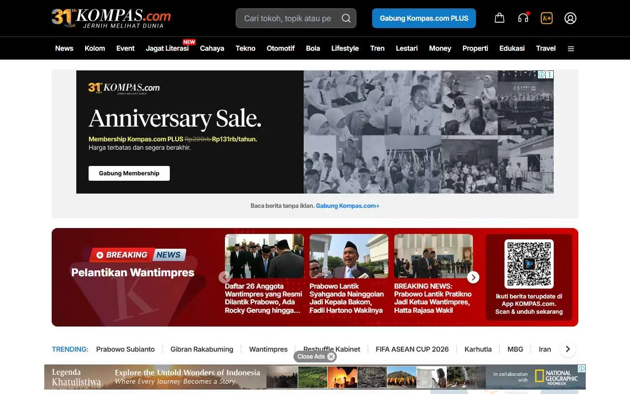 Tampilan website resmi Kompas.com (kompas.com)