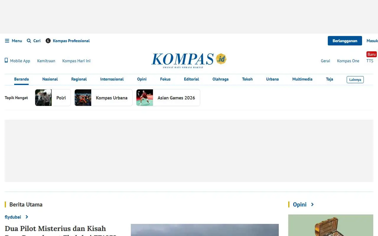 Tampilan website resmi Kompas.id (kompas.id)