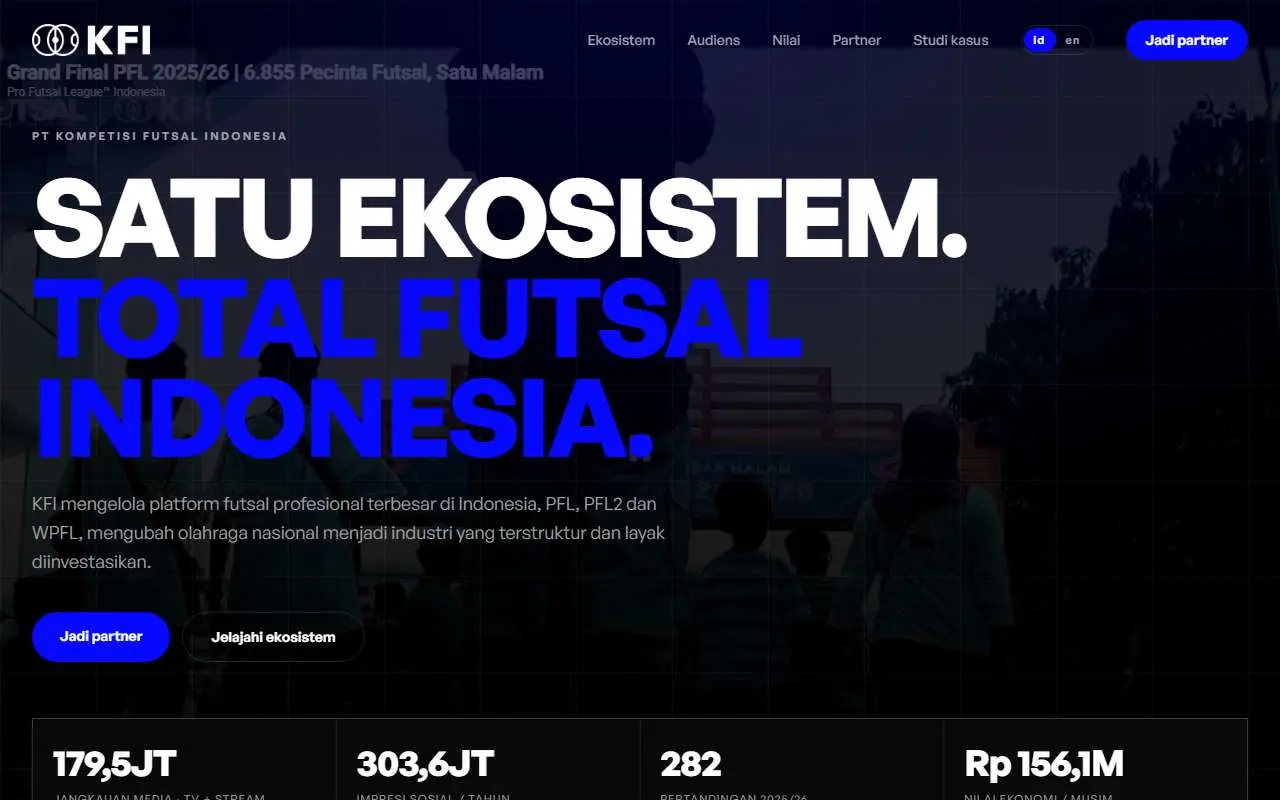 Tampilan website resmi Kompetisi Futsal Indonesia (kompetisifutsal.id)