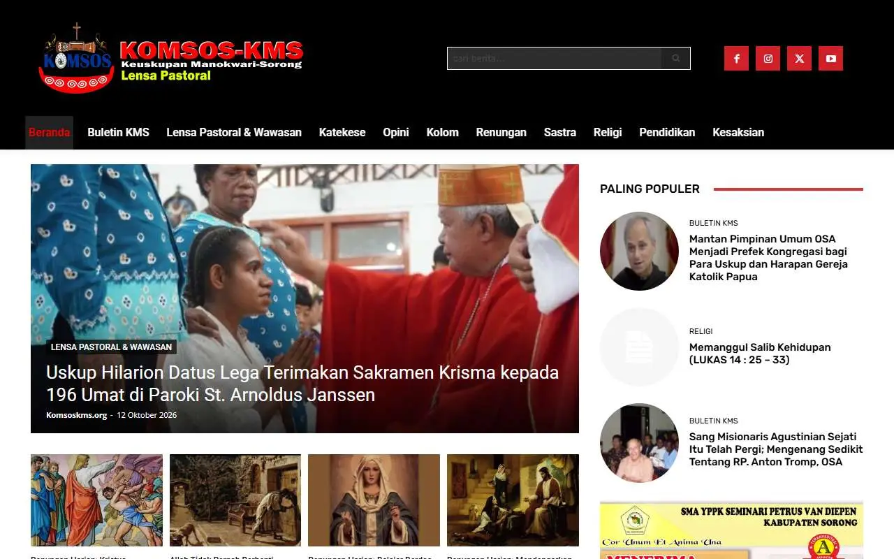 Tampilan website resmi Keuskupan Manokwari–Sorong (komsoskms.org)