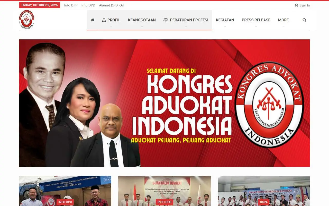 Tampilan website resmi Kongres Advokat Indonesia (kongres-advokat-indonesia.org)