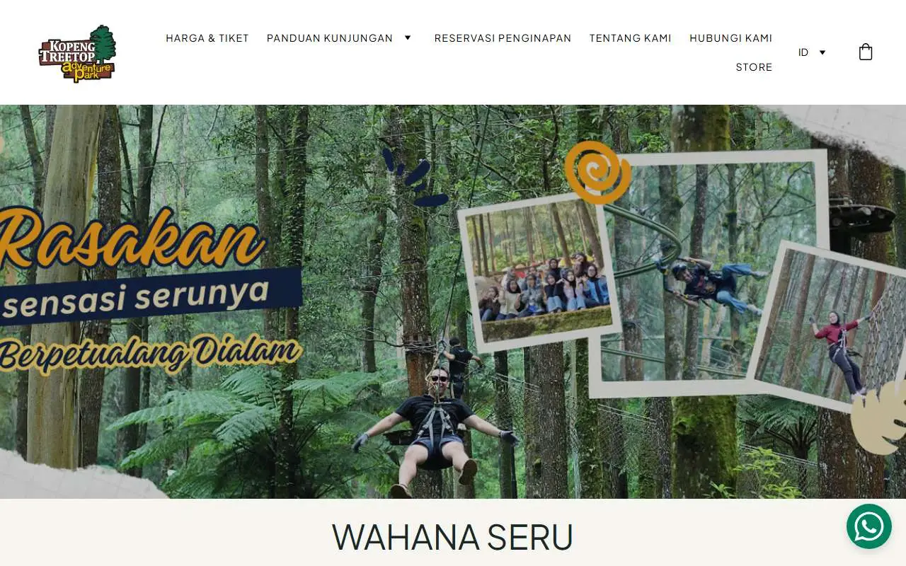 Tampilan website resmi Kopeng Treetop Adventure Park (kopengtreetop.com)
