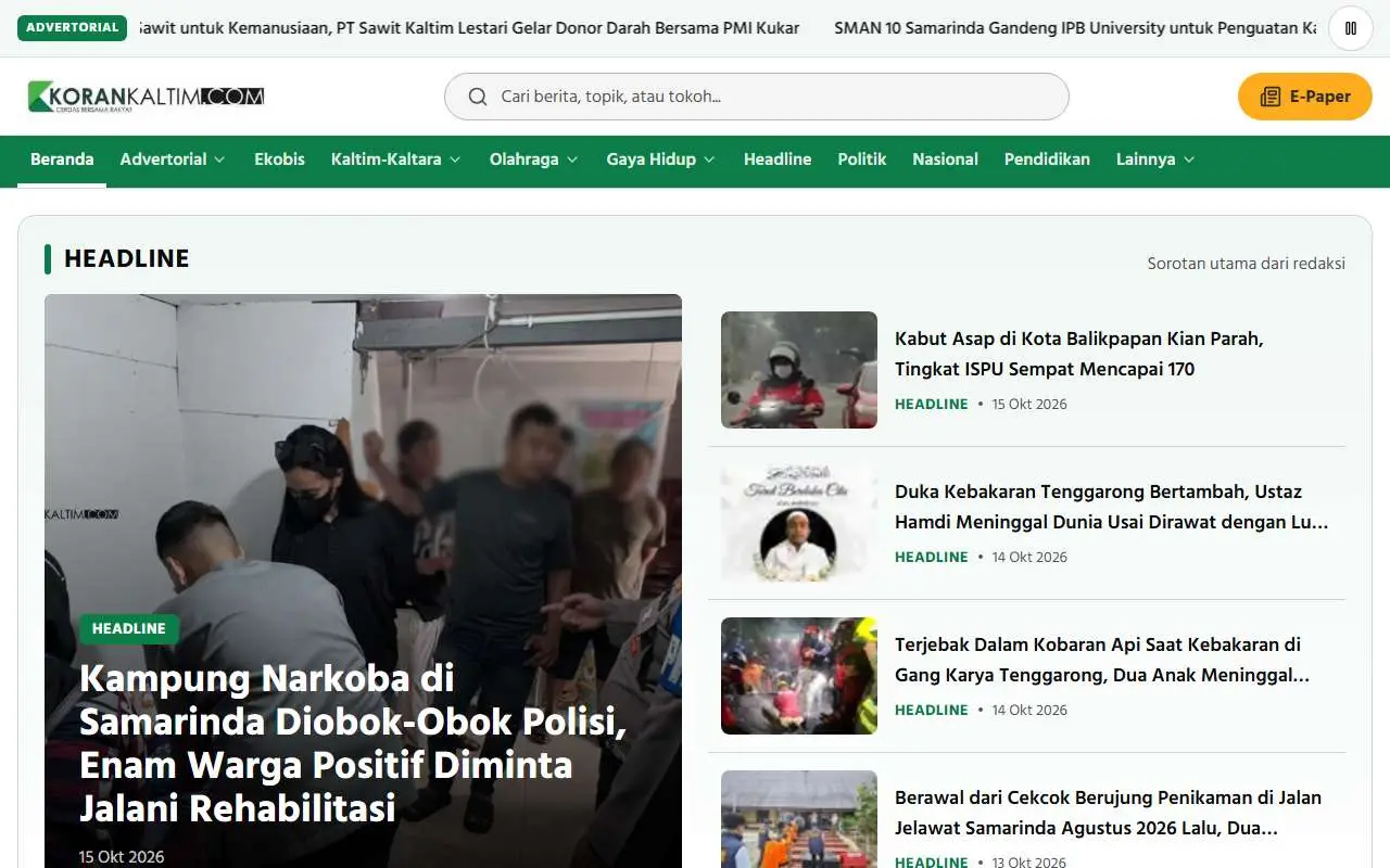 Tampilan website resmi Korankaltim (korankaltim.com)