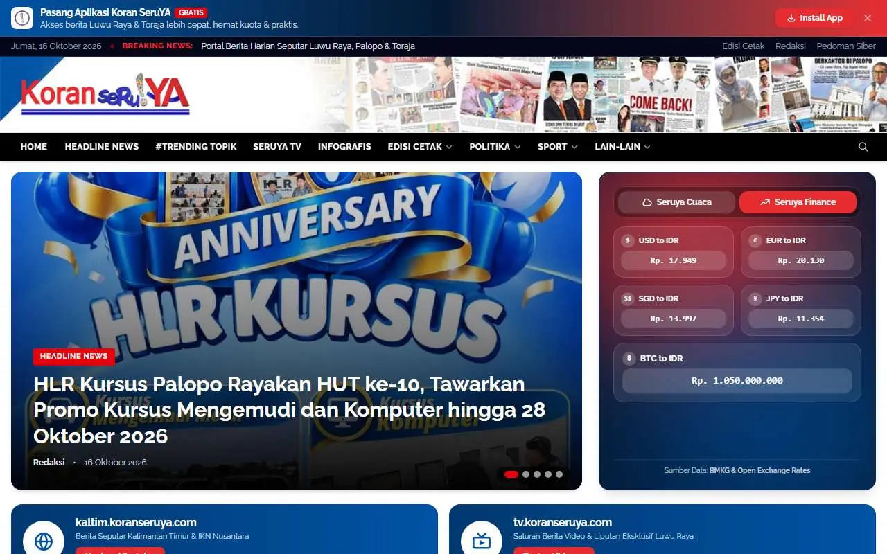 Tampilan website resmi Koran SeruYA (koranseruya.com)