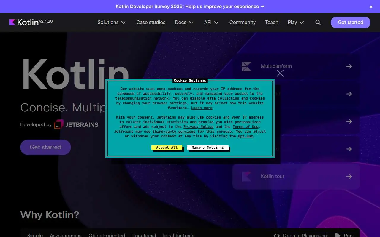Tampilan website resmi Kotlin (kotlinlang.org)