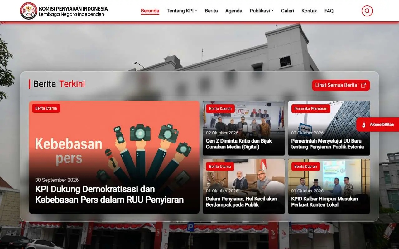 Tampilan website resmi Komisi Penyiaran Indonesia (kpi.go.id)