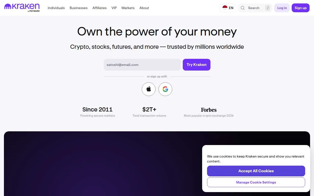 Tampilan website resmi Kraken (kraken.com)