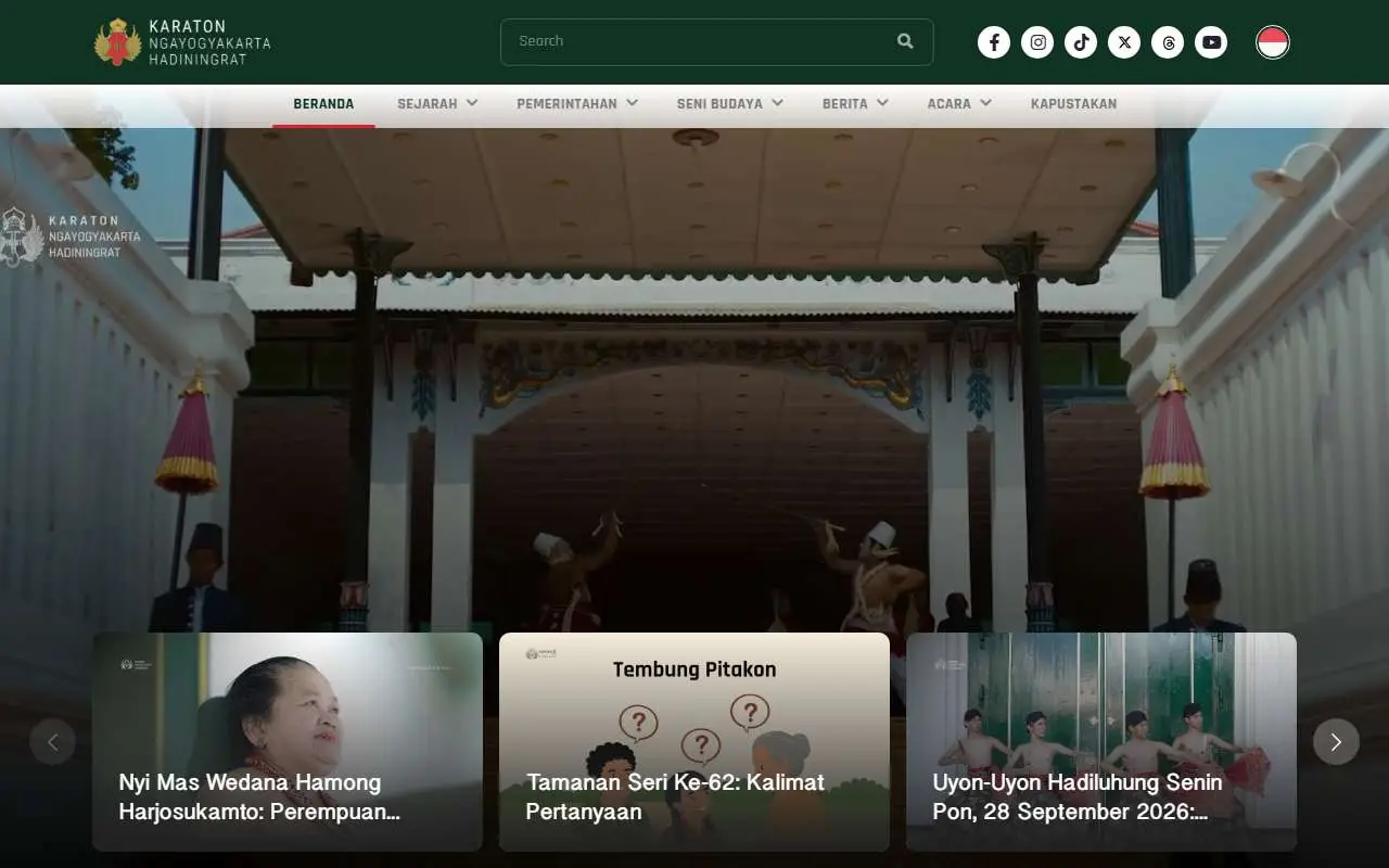 Tampilan website resmi Museum Keraton Yogyakarta (kratonjogja.id)