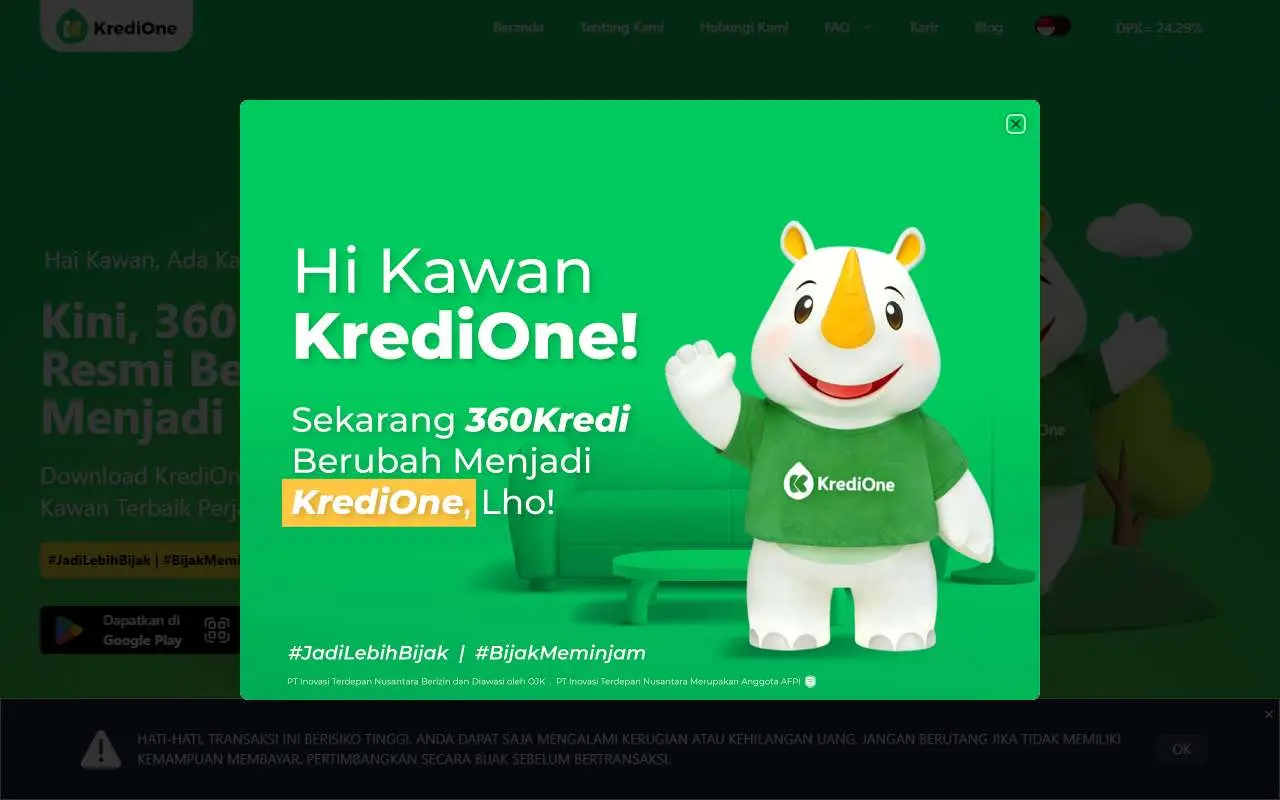 Tampilan website resmi KrediOne (kredione.id)