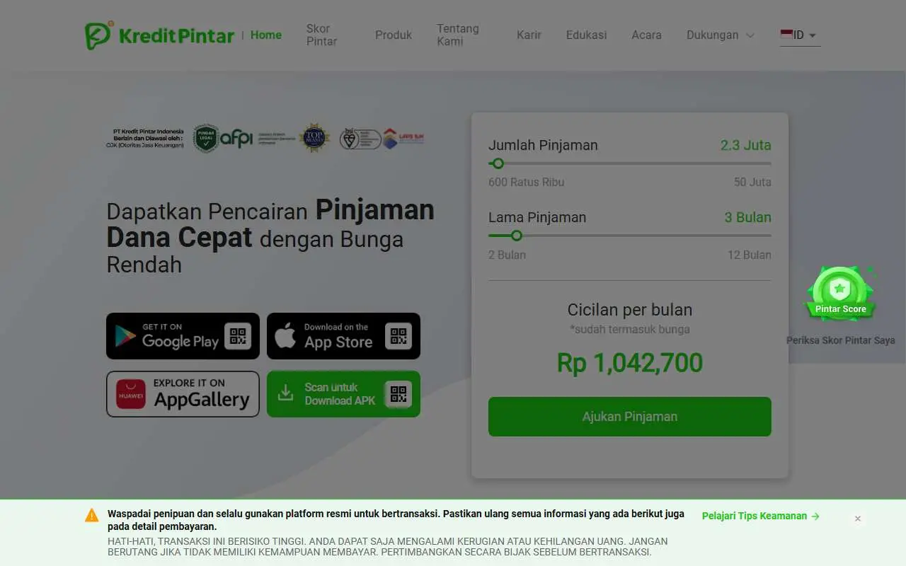 Tampilan website resmi Kredit Pintar (kreditpintar.com)