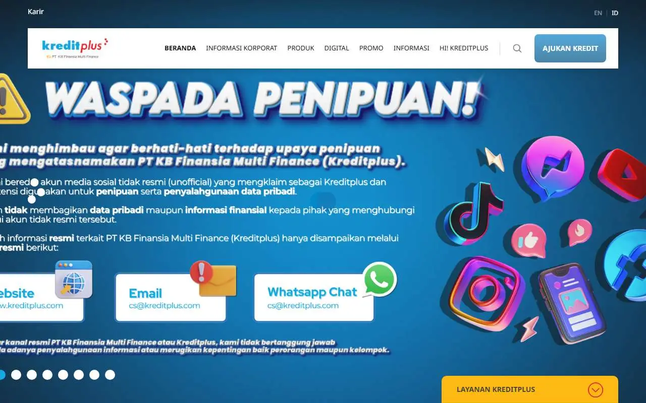Tampilan website resmi KREDITPLUS (kreditplus.com)