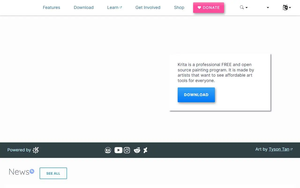 Tampilan website resmi Krita (krita.org)