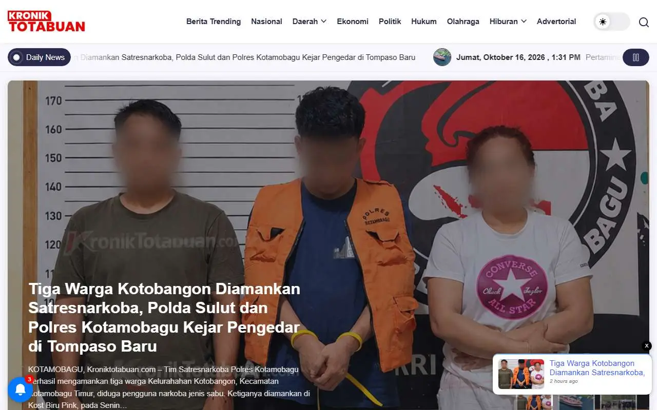 Tampilan website resmi Kronik Totabuan (kroniktotabuan.com)