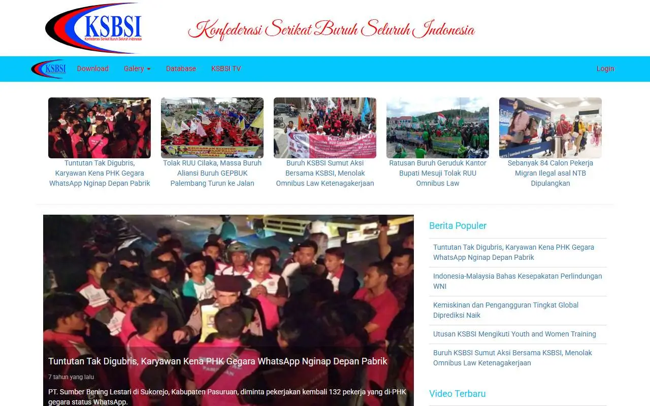 Tampilan website resmi Serikat Buruh Sejahtera Indonesia (ksbsi.or.id)