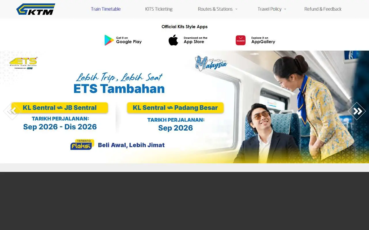 Tampilan website resmi KTM Berhad (ktmb.com.my)