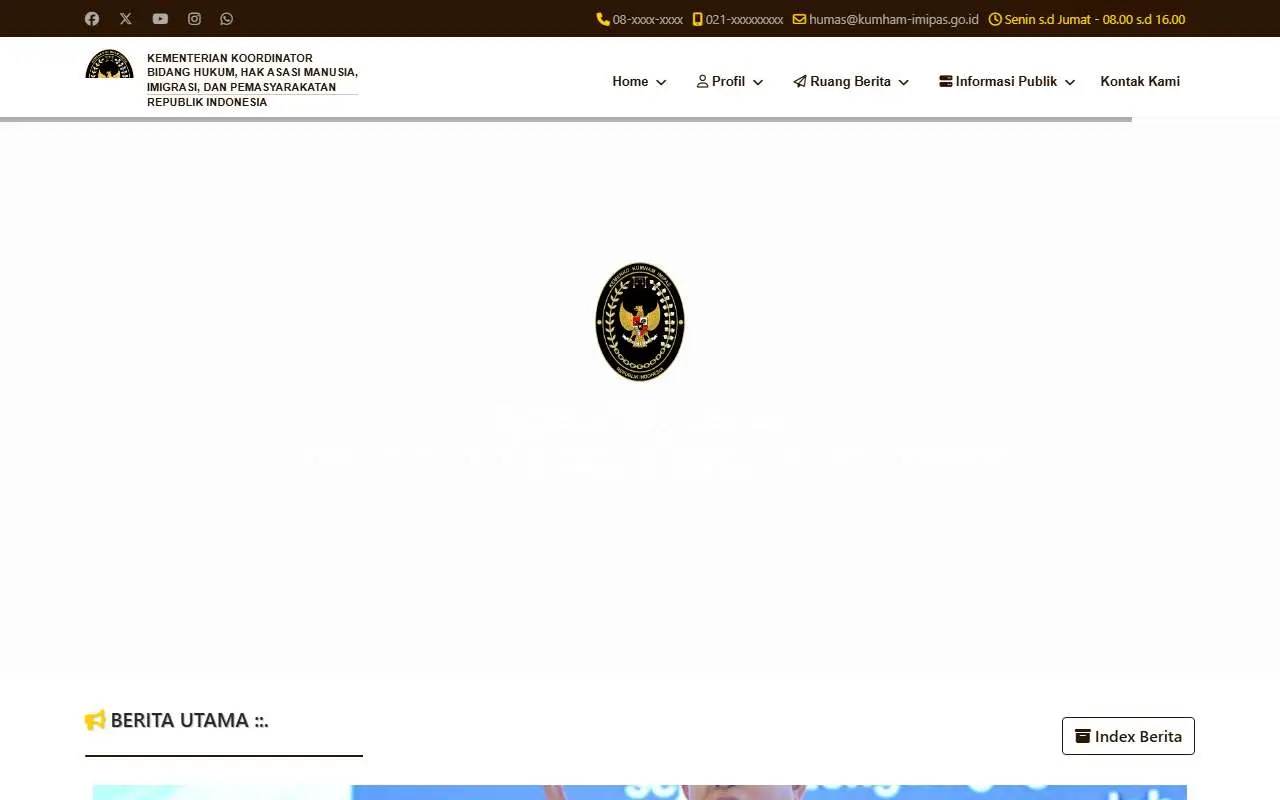 Tampilan website resmi Kemenko Kumham Imipas (kumham-imipas.go.id)