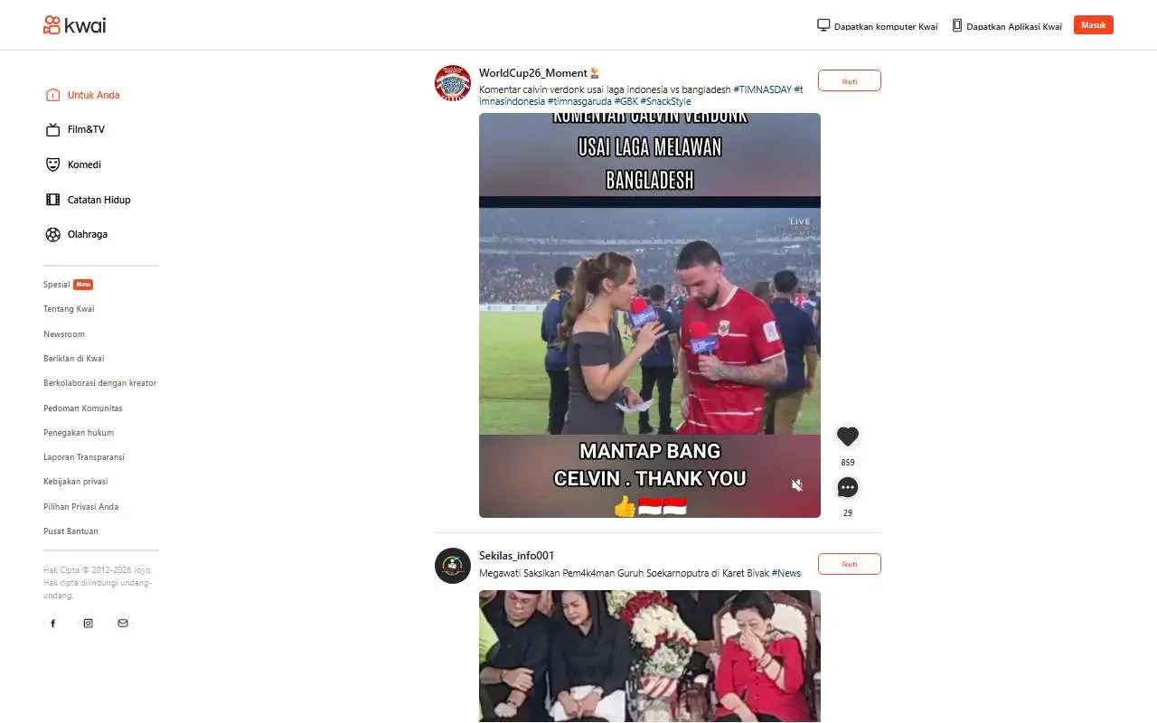 Tampilan website resmi Kwai (kwai.com)