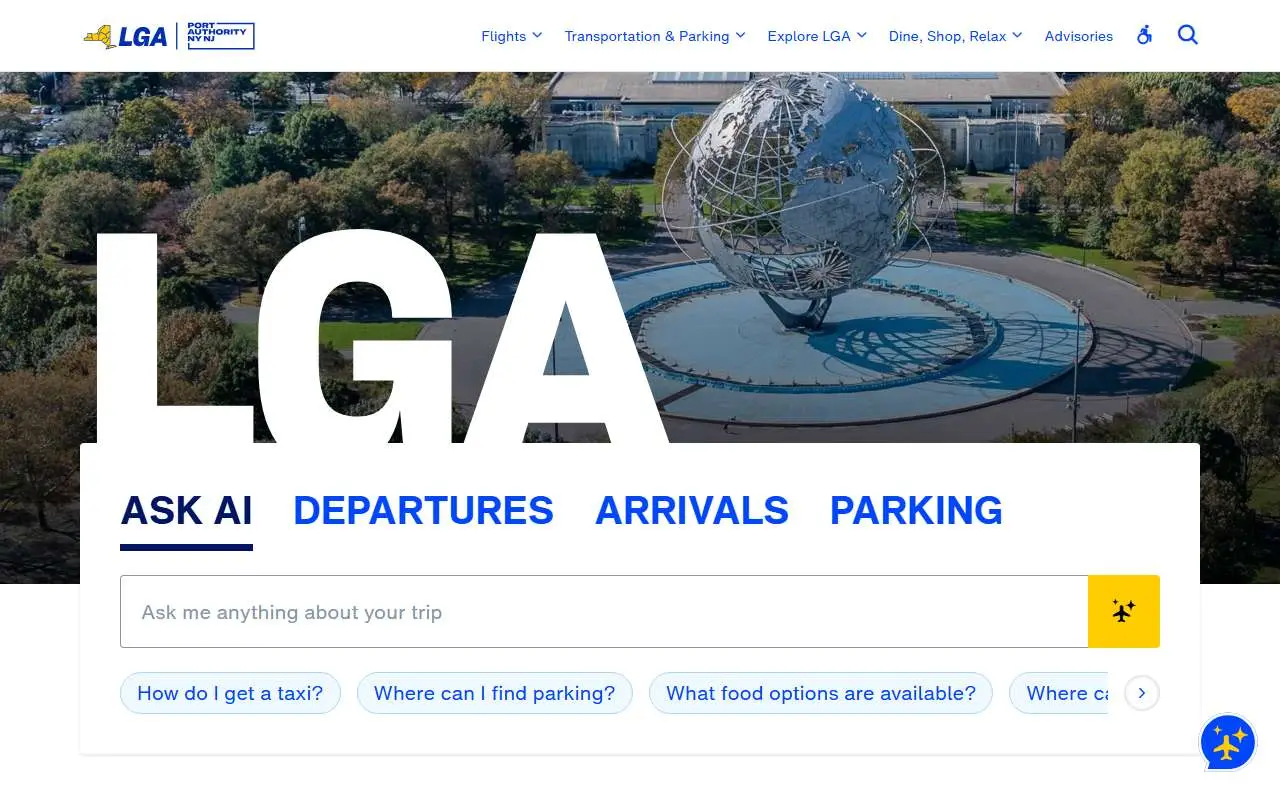 Tampilan website resmi Bandara LaGuardia (laguardiaairport.com)