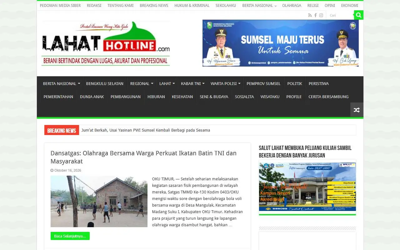 Tampilan website resmi Lahat Hotline (lahathotline.com)