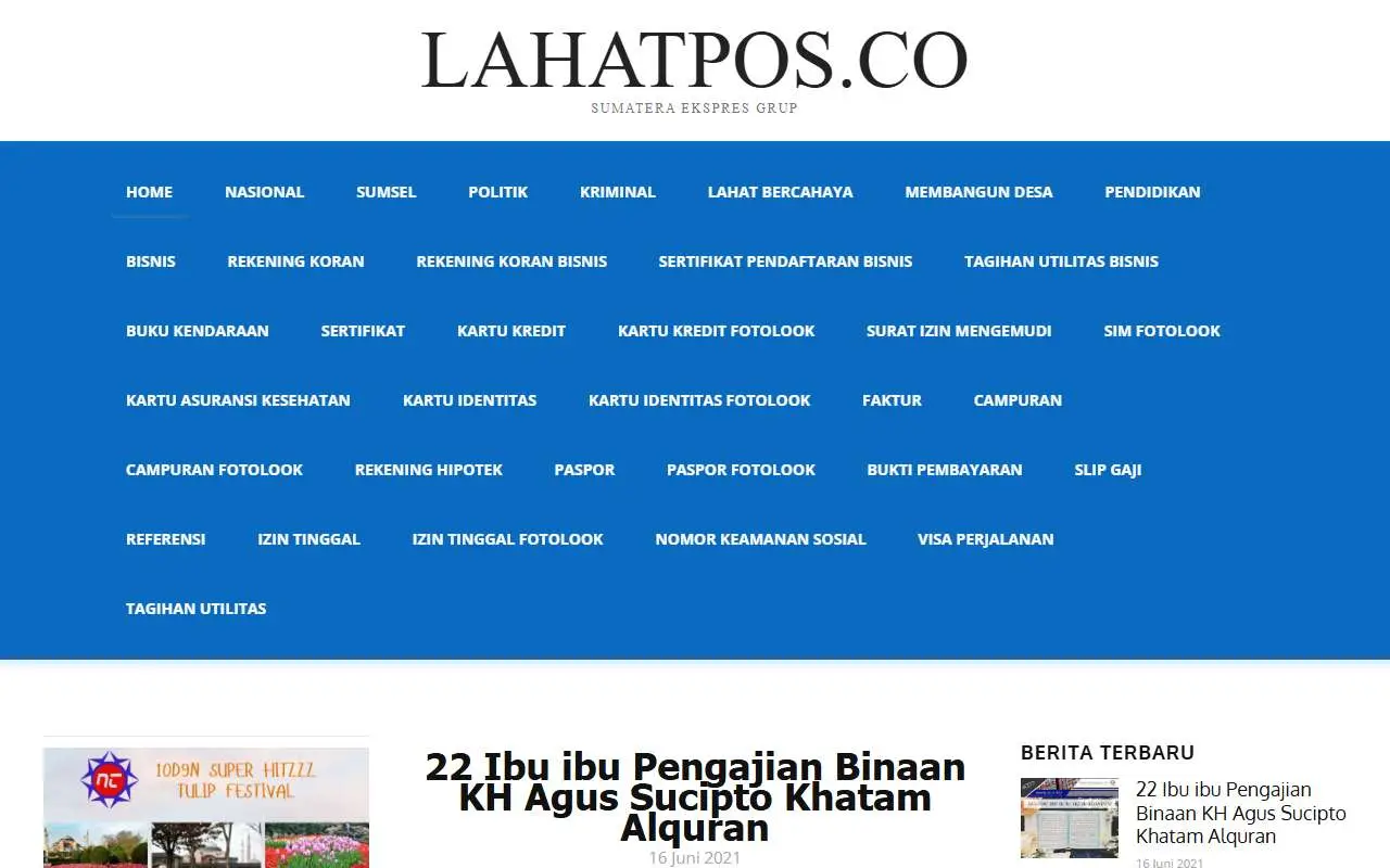 Tampilan website resmi Lahat Pos (lahatpos.co)