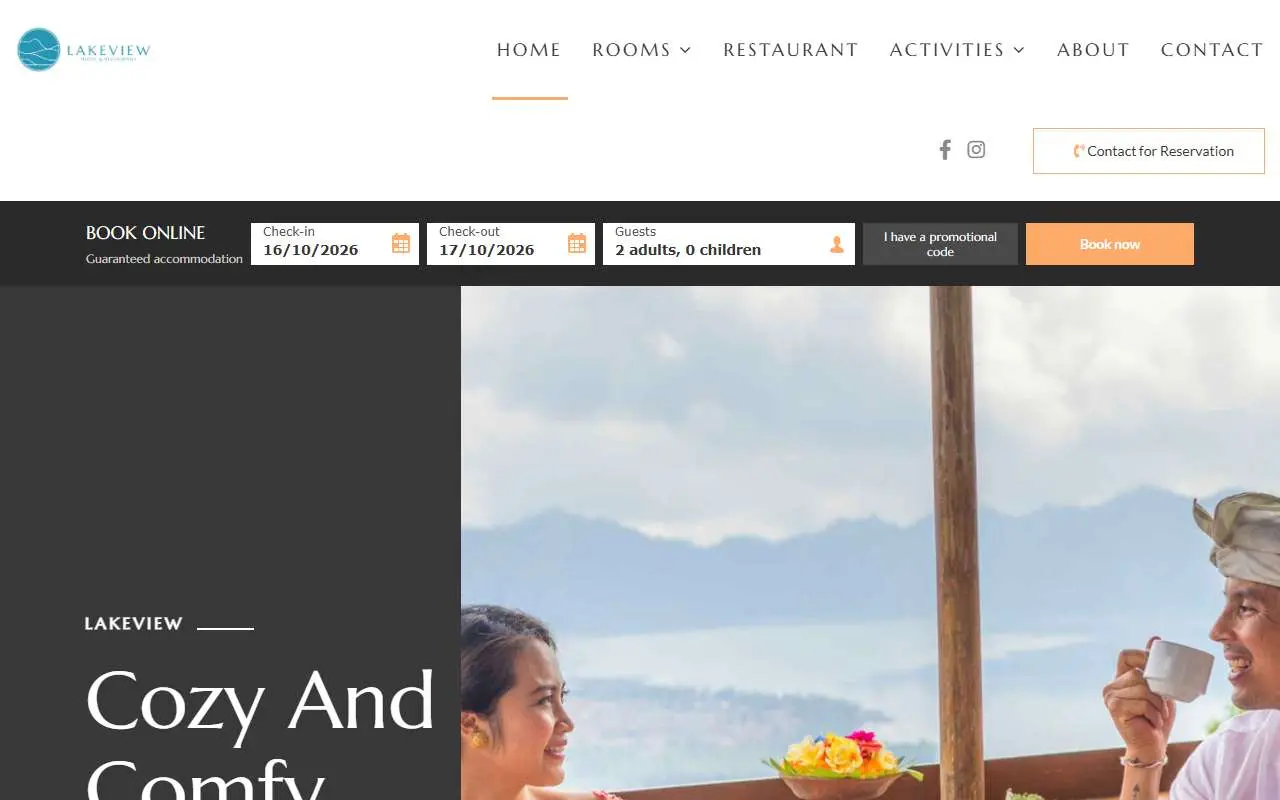 Tampilan website resmi Lakeview Hotel & Restaurant (lakeviewbatur.com)