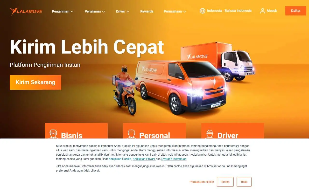 Tampilan website resmi Lalamove Indonesia (lalamove.com)