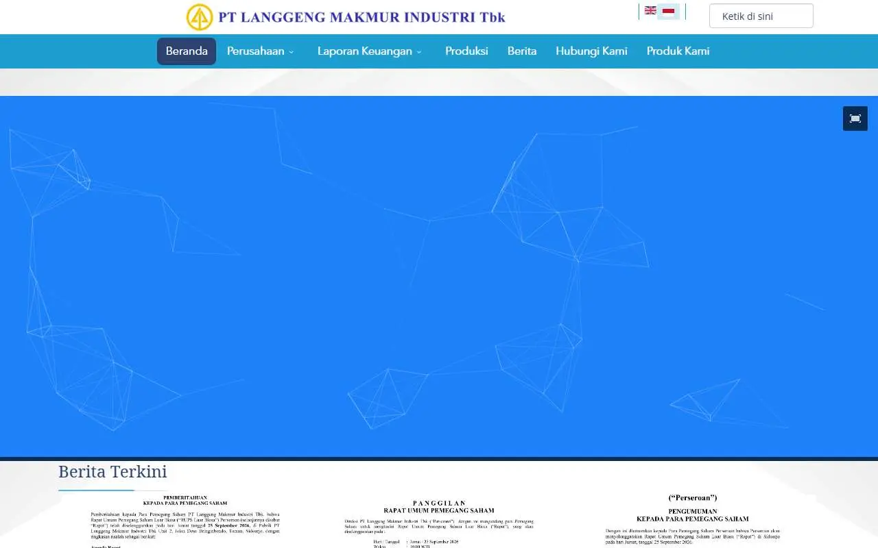 Tampilan website resmi Langgeng Makmur Industri (langgengmakmur.com)