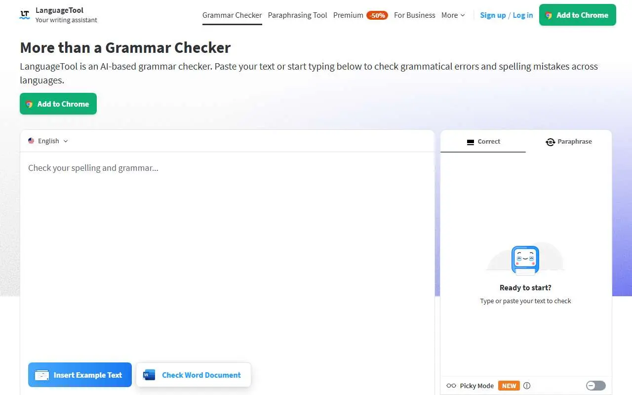 Tampilan website resmi LanguageTool (languagetool.org)