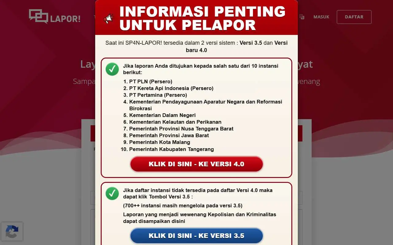 Tampilan website resmi LAPOR! (lapor.go.id)