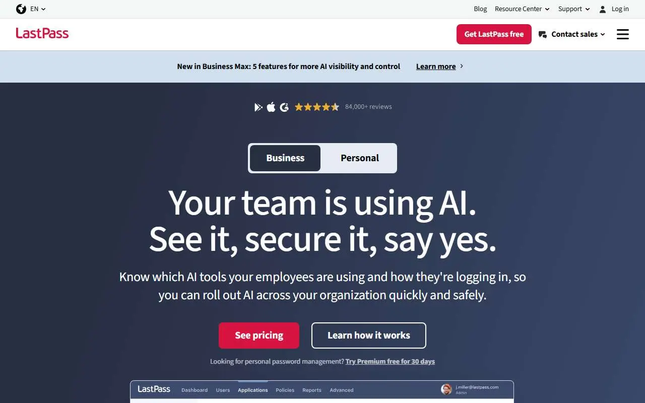 Tampilan website resmi LastPass (lastpass.com)