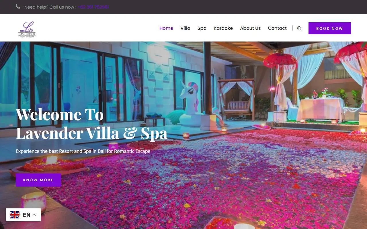 Tampilan website resmi Lavender Villa and Spa (lavenderbali.com)