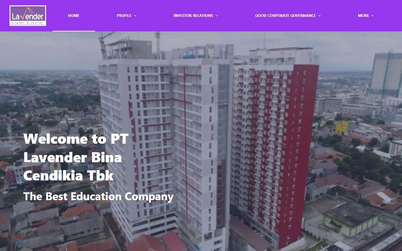 Tampilan website resmi Lavender Bina Cendikia (lavenderbinacendikia.id)