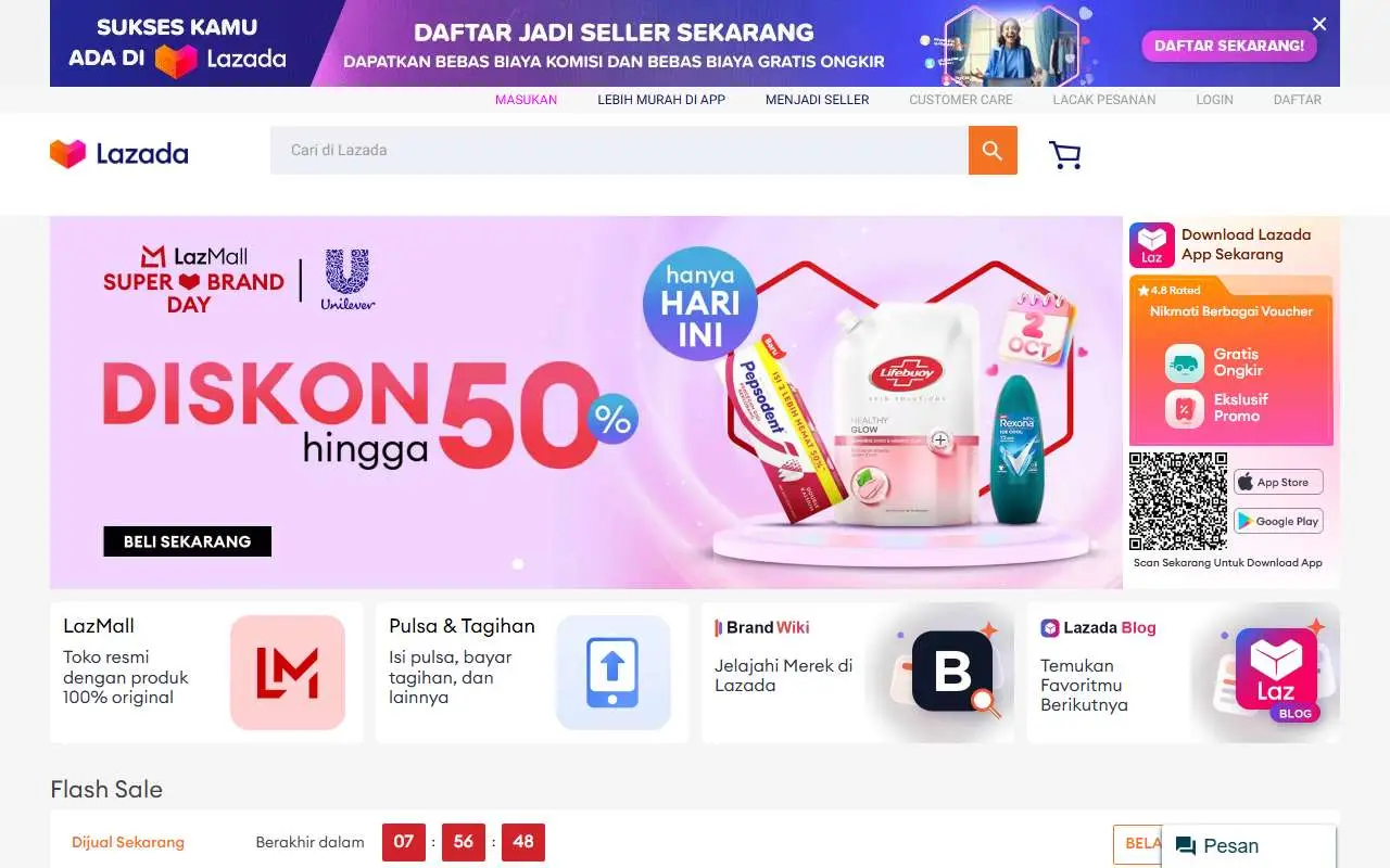 Tampilan website resmi Lazada Indonesia (lazada.co.id)