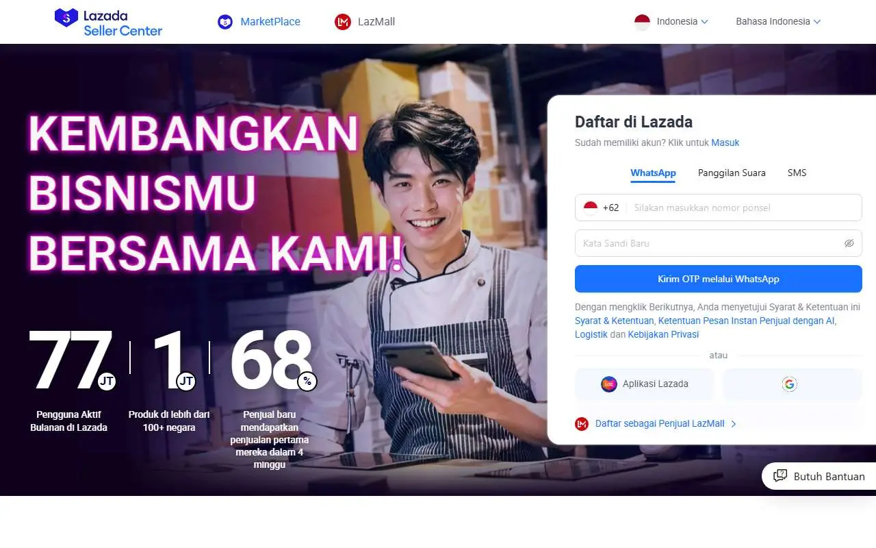 Tampilan website resmi Lazada Seller Center (sellercenter.lazada.co.id)