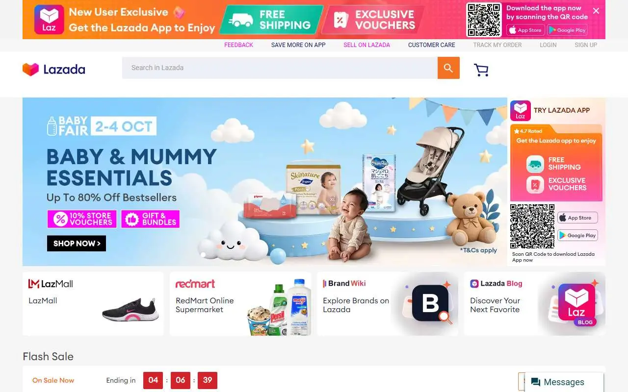 Tampilan website resmi Lazada Singapore (lazada.sg)