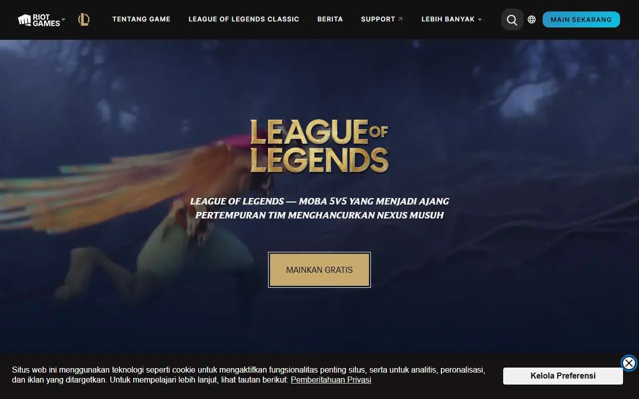 Tampilan website resmi League of Legends (leagueoflegends.com)